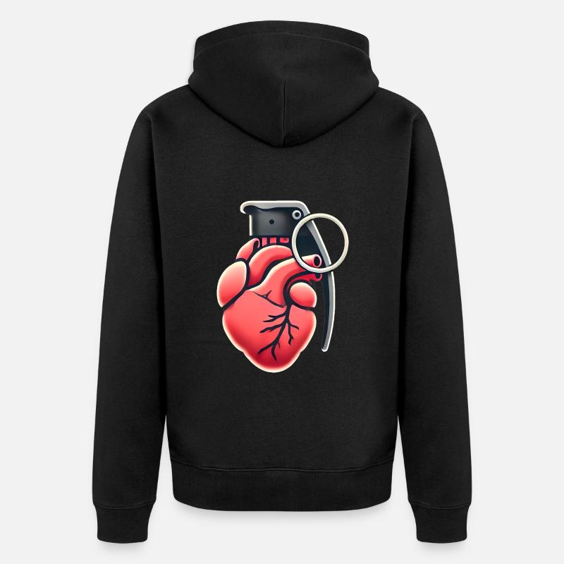 Explosive Herzgranate Design - Unisex Premium Bio Zip Hoodie - Schwarz