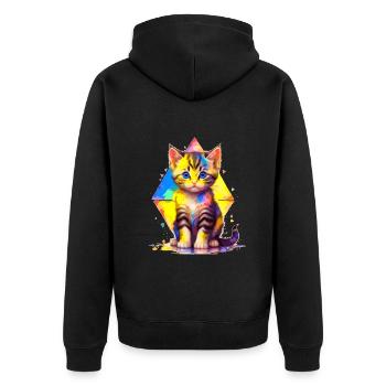 Rainbow Kitty - painted with geometries - Unisex Premium Organic Zip Hoodie - black - Back - Nico (187cm)