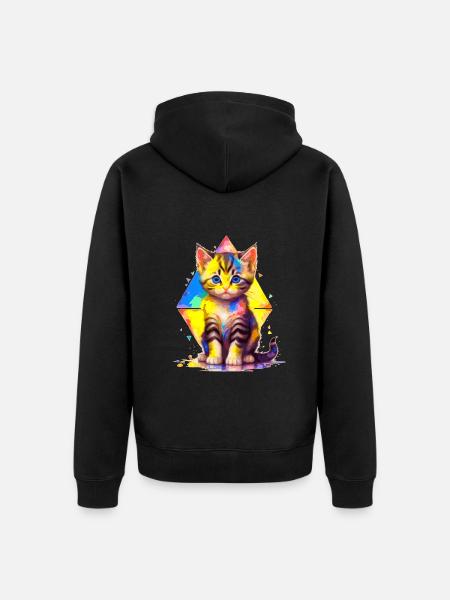 Rainbow Kitty - painted with geometries - Unisex Premium Organic Zip Hoodie - black