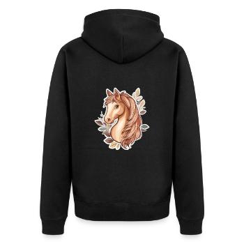 Pferd Herbstblätter - Unisex Premium Bio Zip Hoodie - Schwarz - Hinten - Nico (187cm)