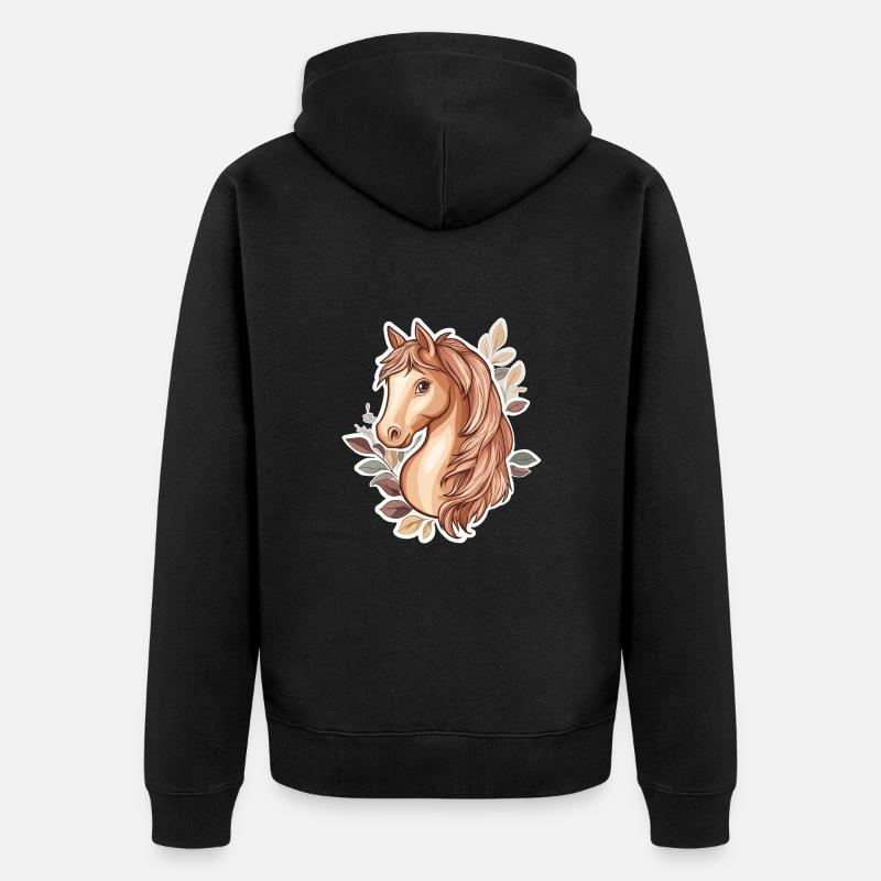 Pferd Herbstblätter - Unisex Premium Bio Zip Hoodie - Schwarz