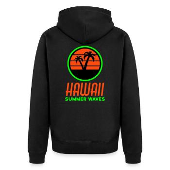 Hawaii, summer waves (Kreis, Sonne, Palmen) - Unisex Premium Bio Zip Hoodie - Schwarz - Hinten - Nico (187cm)