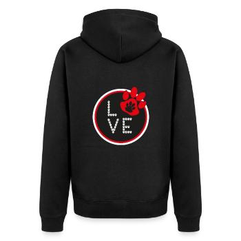 Rote Hundepfote mit sehr viel Liebe. - Unisex Premium Bio Zip Hoodie - Schwarz - Hinten - Nico (187cm)