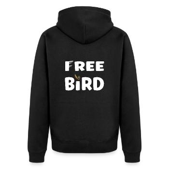 Free Bird - frei wie ein Vogel - Unisex Premium Bio Zip Hoodie - Schwarz - Hinten - Nico (187cm)