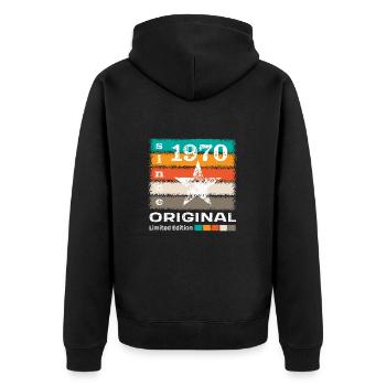 Jahrgang 1970 Retro - Unisex Premium Bio Zip Hoodie - Schwarz - Hinten - Nico (187cm)