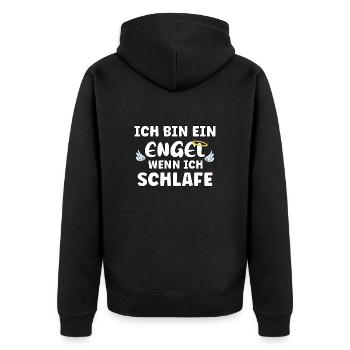 Ich bin ein Engel wenn ich schlafe - Unisex Premium Bio Zip Hoodie - Schwarz - Hinten - Nico (187cm)