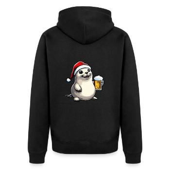 Robbe Tier Bier Xmas Weihnachten - Unisex Premium Bio Zip Hoodie - Schwarz - Hinten - Nico (187cm)