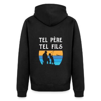 Tel père tel fils pêche idée cadeau t-shirt - Veste à capuche bio Premium Unisexe - noir - Dos - Nico (187cm)