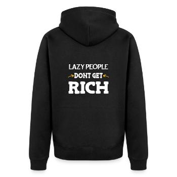 Lazy people don’t get rich - Unisex Premium Bio Zip Hoodie - Schwarz - Hinten - Nico (187cm)