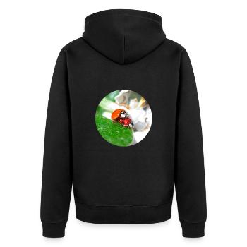 Marienkäfer beim Thema Liebe - Unisex Premium Bio Zip Hoodie - Schwarz - Hinten - Nico (187cm)