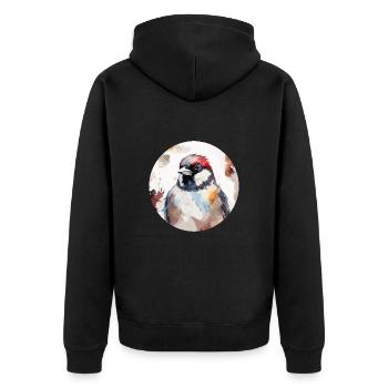 Haussperling - Unisex Premium Bio Zip Hoodie - Schwarz - Hinten - Nico (187cm)