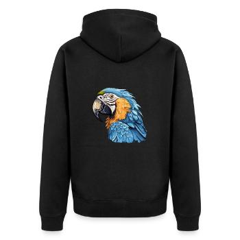 Blau-Gold Ara - Unisex Premium Bio Zip Hoodie - Schwarz - Hinten - Nico (187cm)