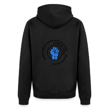 Algorithmen kennen kein Mitgefühl - Unisex Premium Bio Zip Hoodie - Schwarz - Hinten - Nico (187cm)