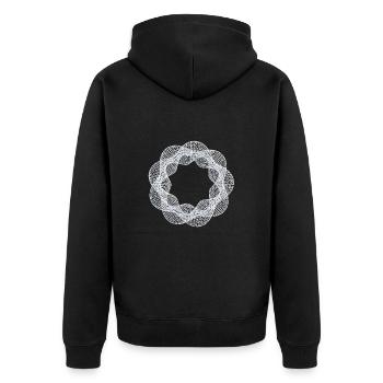 Gedrehter 3D Ring Wireframe Weiß - Unisex Premium Bio Zip Hoodie - Schwarz - Hinten - Nico (187cm)