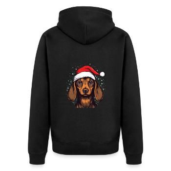Dackel Weihnachten Christmas - Unisex Premium Bio Zip Hoodie - Schwarz - Hinten - Nico (187cm)