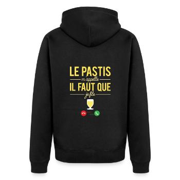 Le pastis m'appelle blague alcool jaune humour - Veste à capuche bio Premium Unisexe - noir - Dos - Nico (187cm)