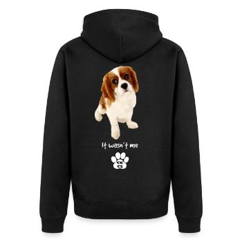 Es war nicht ich - Unisex Premium Bio Zip Hoodie - Schwarz - Hinten - Nico (187cm)