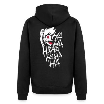 Creepy Laugh - Unisex Premium Bio Zip Hoodie - Schwarz - Hinten - Nico (187cm)