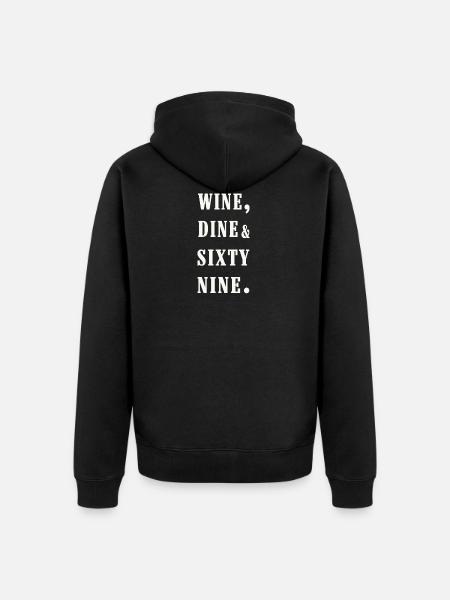 wine, dine and 69 - Unisex Premium Organic Zip Hoodie - black
