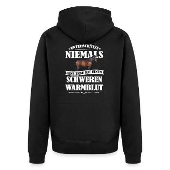 Warmblut Pferde Shirt-UNF - Unisex Premium Bio Zip Hoodie - Schwarz - Hinten - Nico (187cm)