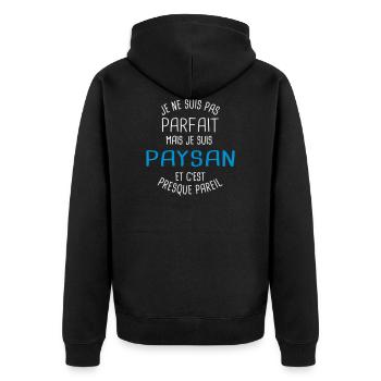 Pas parfait mais paysan - Veste à capuche bio Premium Unisexe - noir - Dos - Nico (187cm)