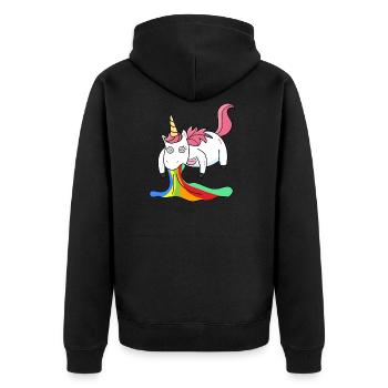Puking unicorn rainbow - Unisex Premium Organic Zip Hoodie - black - Back - Nico (187cm)
