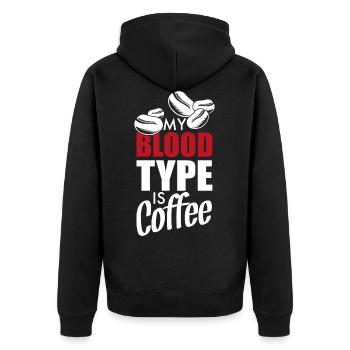 Kaffee Meine Blutgruppe ist Kaffee - Unisex Premium Bio Zip Hoodie - Schwarz - Hinten - Nico (187cm)