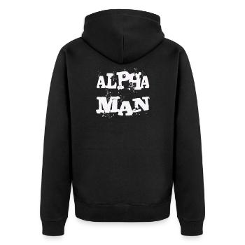 ALPHA MAN - Unisex Premium Organic Zip Hoodie - black - Back - Nico (187cm)