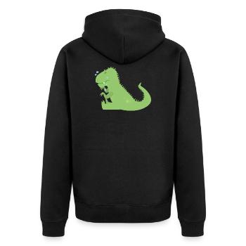 Dino - Unisex Premium Bio Zip Hoodie - Schwarz - Hinten - Nico (187cm)