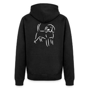 Beagle Zeichnung in weiß - Unisex Premium Bio Zip Hoodie - Schwarz - Hinten - Nico (187cm)