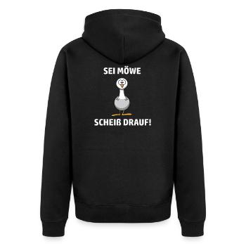 Sei Möwe Scheiß Drauf - Unisex Premium Bio Zip Hoodie - Schwarz - Hinten - Nico (187cm)