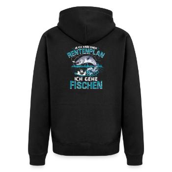 Fischer Rentenplan Angler Vater Geschenk Fischen - Unisex Premium Bio Zip Hoodie - Schwarz - Hinten - Nico (187cm)