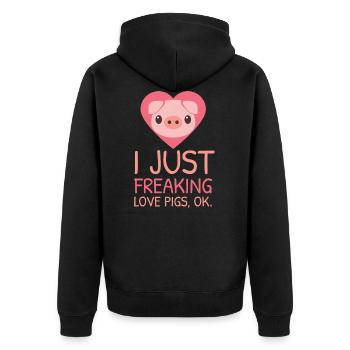 I Just Freaking Love Pigs | Rosa Schweinchen Oink - Unisex Premium Bio Zip Hoodie - Schwarz - Hinten - Nico (187cm)