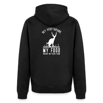 Hey Vegetarier, mein Essen scheißt auf euer Essen. - Unisex Premium Bio Zip Hoodie - Schwarz - Hinten - Nico (187cm)
