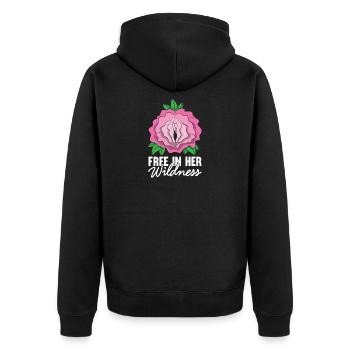 Libre dans sa chemise sauvage Flower Vagin Rose - Veste à capuche bio Premium Unisexe - noir - Dos - Nico (187cm)