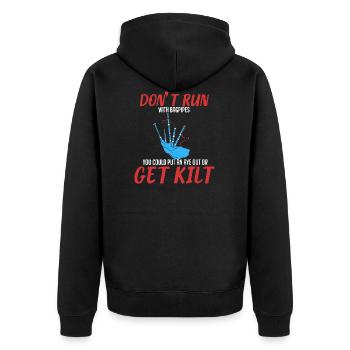 Lustiges Schottisches Dudelsack Geschenk Shirt - Unisex Premium Bio Zip Hoodie - Schwarz - Hinten - Nico (187cm)