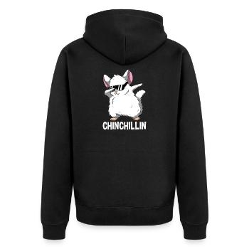 Dabbing Chinchillin Wortspiel Chinchilla Haustier - Unisex Premium Bio Zip Hoodie - Schwarz - Hinten - Nico (187cm)