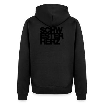 Schwesterherz, Schwester, Geschenk, Idee - Unisex Premium Bio Zip Hoodie - Schwarz - Hinten - Nico (187cm)