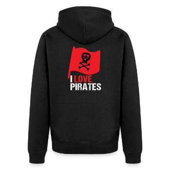 I LOVE PIRATES - Unisex Premium Organic Zip Hoodie - black - Back - Nico (187cm)