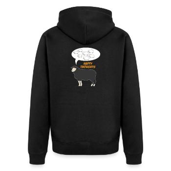 HAPPY THOUGHTS - SHEEP - Unisex Premium Bio Zip Hoodie - Schwarz - Hinten - Nico (187cm)