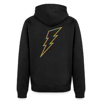 Blitz ϟ - Unisex Premium Bio Zip Hoodie - Schwarz - Hinten - Nico (187cm)