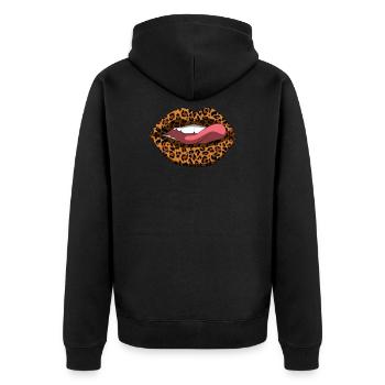 Sexy Mouth Cheetah Leopard Jaguar Pattern Lips - Unisex Premium Organic Zip Hoodie - black - Back - Nico (187cm)