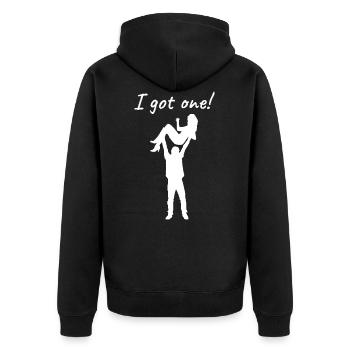 Mens I got one | Funny Bride Groom Bachelor Party - Unisex Premium Bio Zip Hoodie - Schwarz - Hinten - Nico (187cm)