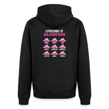 Expressions of Blobfish | Lustiger Blobfisch Meme - Unisex Premium Bio Zip Hoodie - Schwarz - Hinten - Nico (187cm)