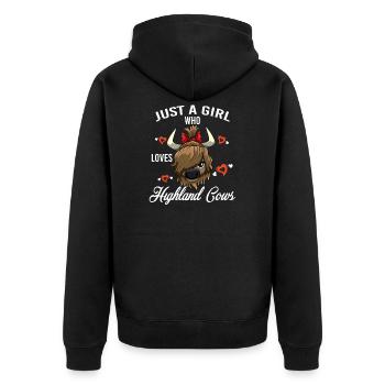 Just A Girl Who Loves Highland Cows Hochlandrind - Unisex Premium Bio Zip Hoodie - Schwarz - Hinten - Nico (187cm)