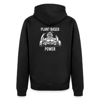 Plant Based Power Gorilla Vegan Kraftsport Fitness - Unisex Premium Bio Zip Hoodie - Schwarz - Hinten - Nico (187cm)