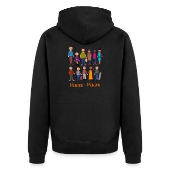 Mensch = Mensch - Unisex Premium Bio Zip Hoodie - Schwarz - Hinten - Nico (187cm)
