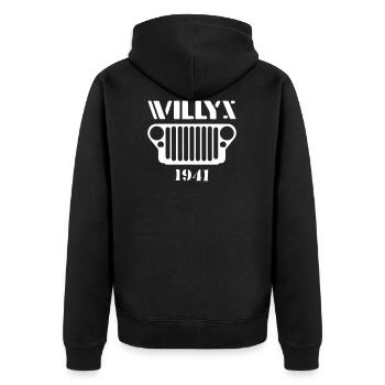 Old Jeep 1941 - Unisex Premium Bio Zip Hoodie - Schwarz - Hinten - Nico (187cm)
