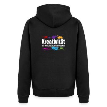 KREATIVITÄT IST INTELLIGENZ, DIE SPASS HAT - Unisex Premium Bio Zip Hoodie - Schwarz - Hinten - Nico (187cm)