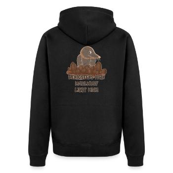 WENIGSTENS MEIN MAULWURF LIEBT MICH - Unisex Premium Bio Zip Hoodie - Schwarz - Hinten - Nico (187cm)